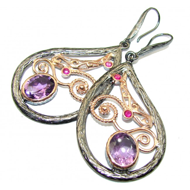 Incredible Vintage Style Amethyst Gold over .925 Sterling Silver earrings