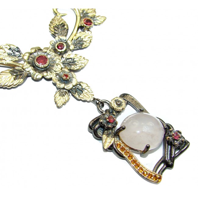 Floral Design Genuine Ruby Rose Gold over .925 Sterling Silver handmade necklace