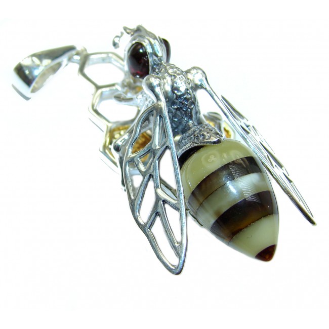 Masterpiece Honey Bee Baltic Polish Amber .925 Sterling Silver Handmade Pendant