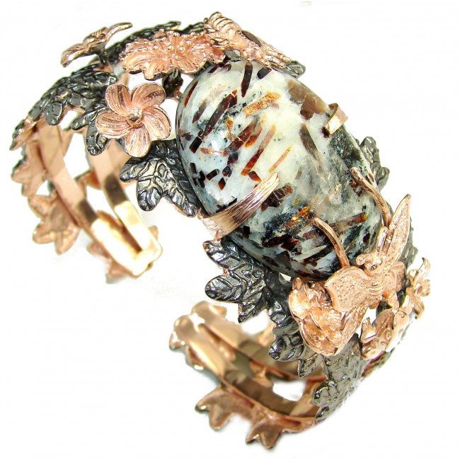 Golden Butterfly Chunky Astrophyllite Gold Rhodium plated over Sterling Silver Bracelet / Cuff