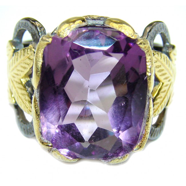 Spectacular genuine Amethyst 14K Gold over .925 Sterling Silver handcrafted Ring size 6