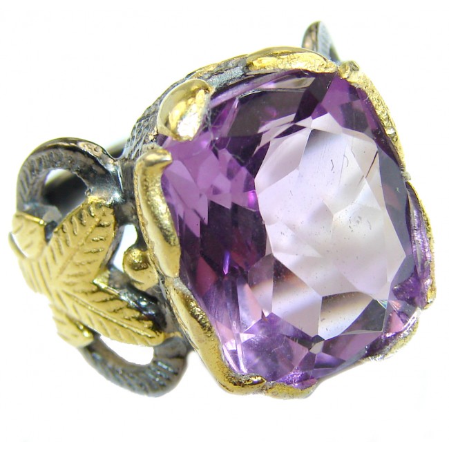 Spectacular genuine Amethyst 14K Gold over .925 Sterling Silver handcrafted Ring size 6