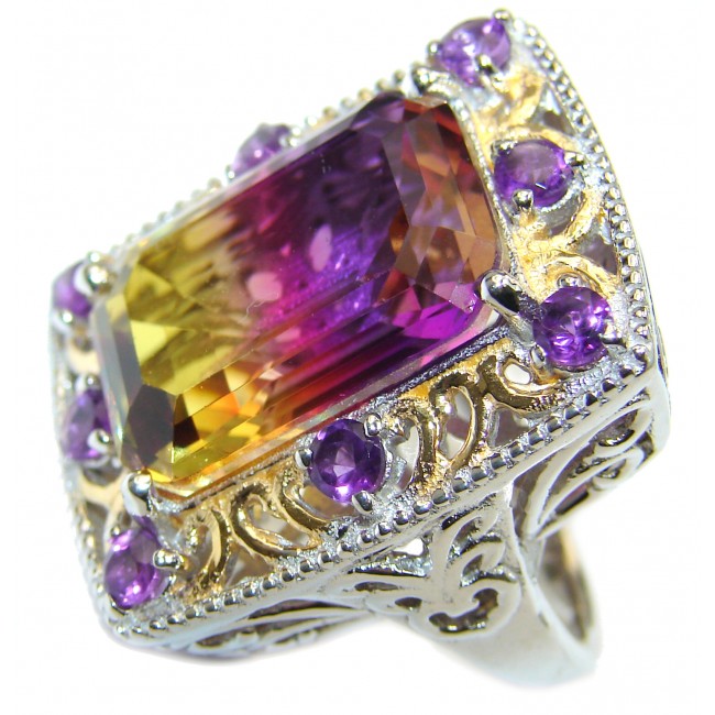 Huge Top Quality Ametrine .925 Sterling Silver handcrafted Ring s. 7