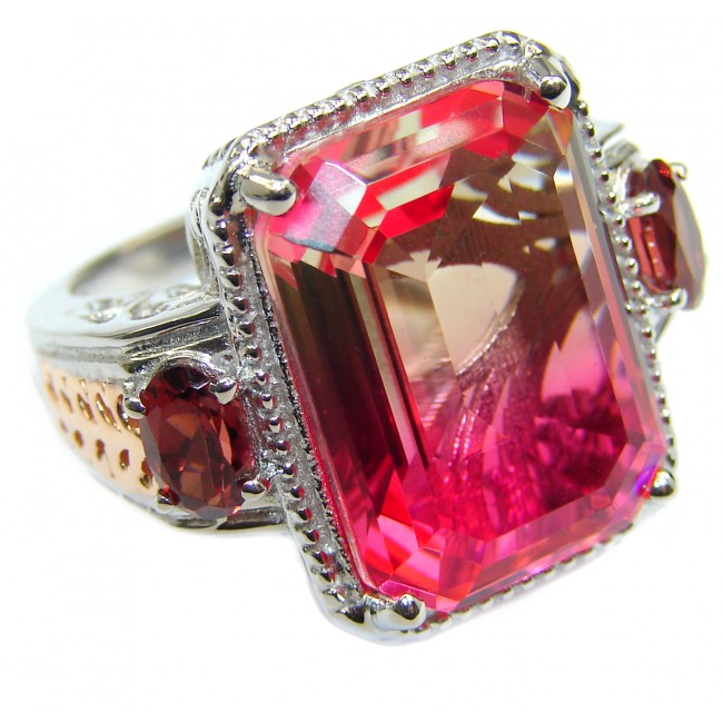 HUGE Top Quality Magic Volcanic Pink Tourmaline Topaz .925 Sterling Silver handcrafted Ring s. 6 3/4