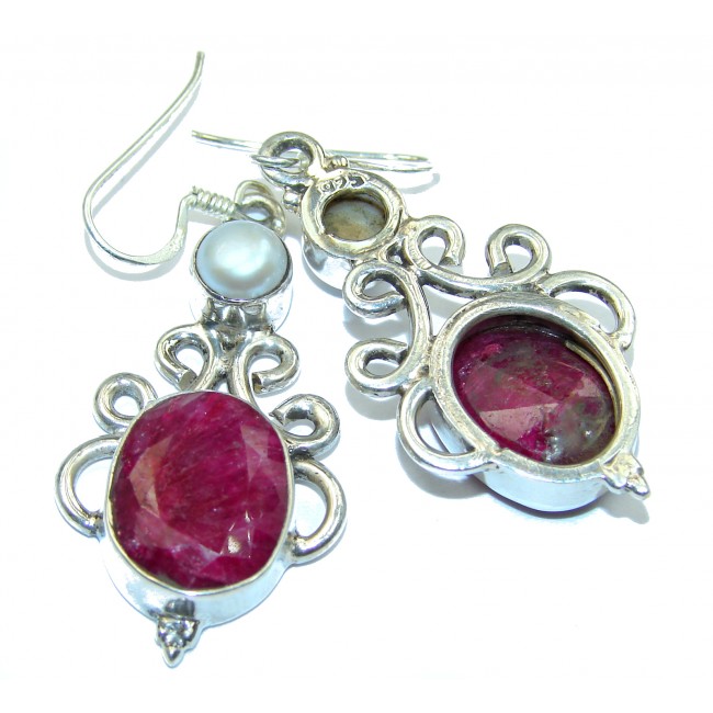 Spectacular genuine Ruby .925 Sterling Silver handcrafted earrings
