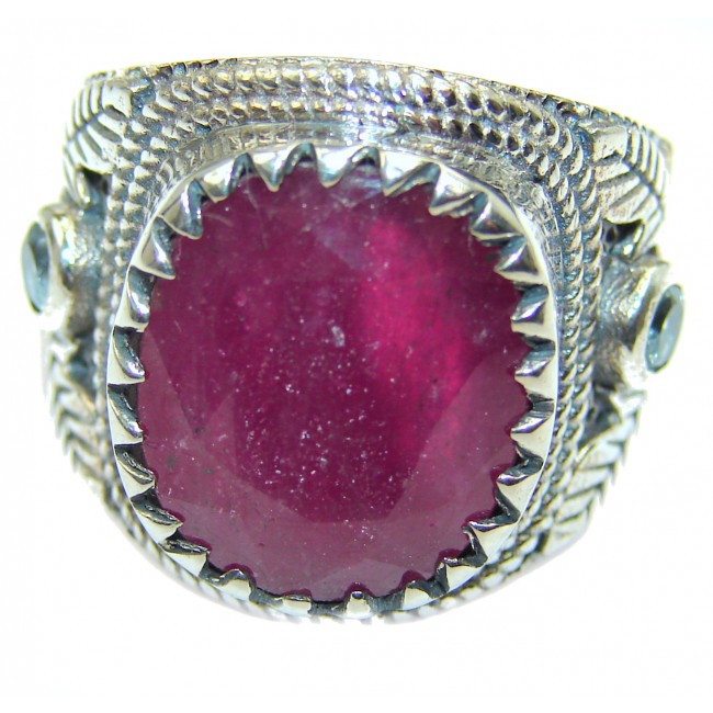 Large genuine Ruby oxidized .925 Sterling Silver Statement Italy made ring; s. 7 1/4
