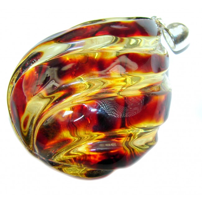 Huge Sophisticated pattern Authentic carved Baltic Amber .925 Sterling Silver handmade Pendant