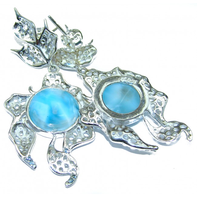 Huge Precious genuine Blue Larimar .925 Sterling Silver handmade earrings