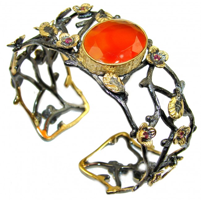 Real Treasure Carnelian Rose Gold over .925 Sterling Silver Bracelet / Cuff