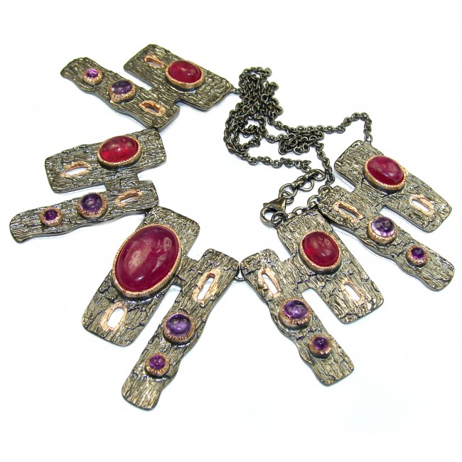 Genuine Large Ruby 18K Gold over .925 Sterling Silver handcrafted necklace