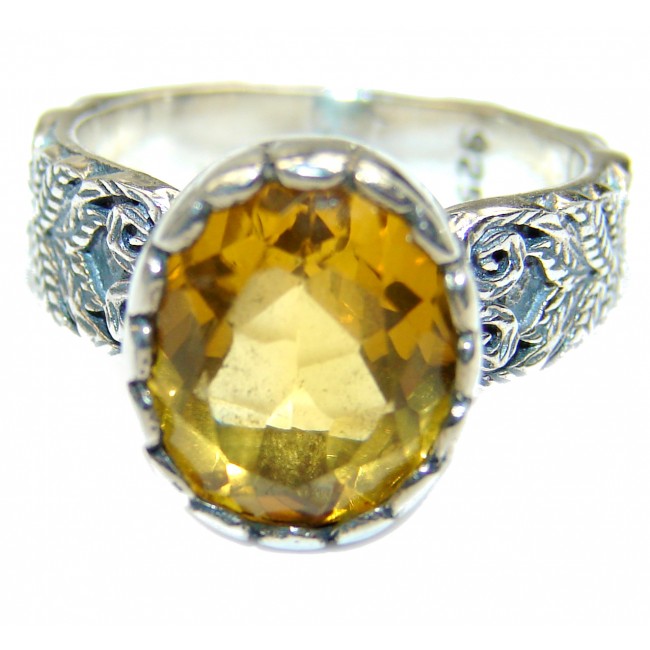 Vintage Style Natural Citrine .925 Sterling Silver handcrafted Ring s. 7 1/4