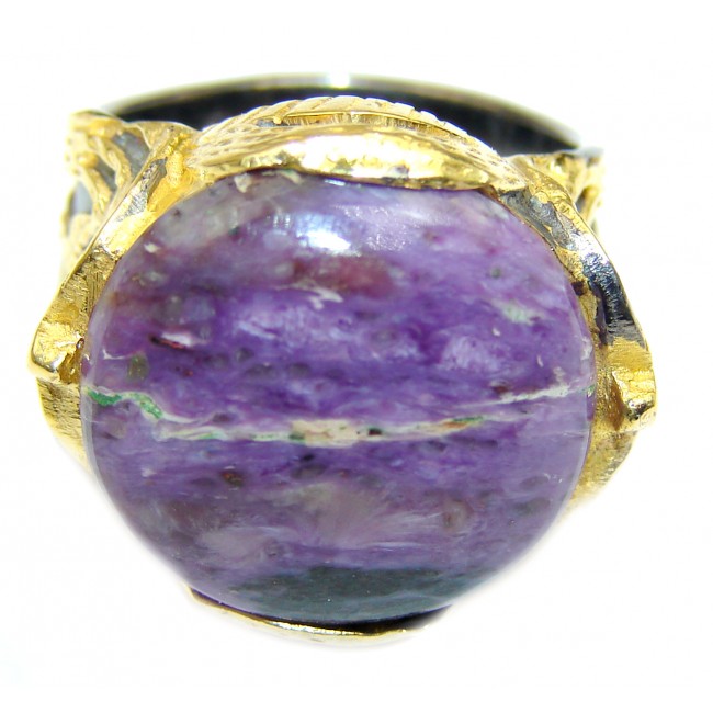 Natural Siberian Charoite 14K Gold over .925 Sterling Silver handcrafted ring size 7