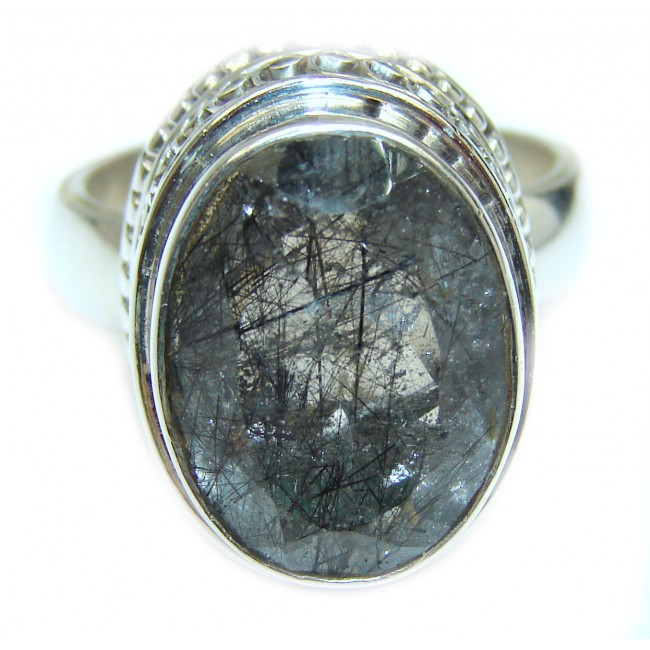 Mysterious Tourmalinated Quartz .925 Sterling Silver handmad ring s. 9