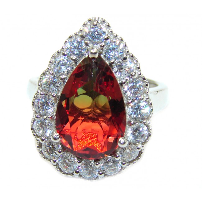 Genuine Pear Cut 25ct Watermelon Tourmaline .925 Sterling Silver handcrafted ring; s. 8 1/4