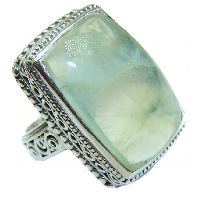 Chunky Natural Moss Prehnite .925 Sterling Silver handmade ring s. 7