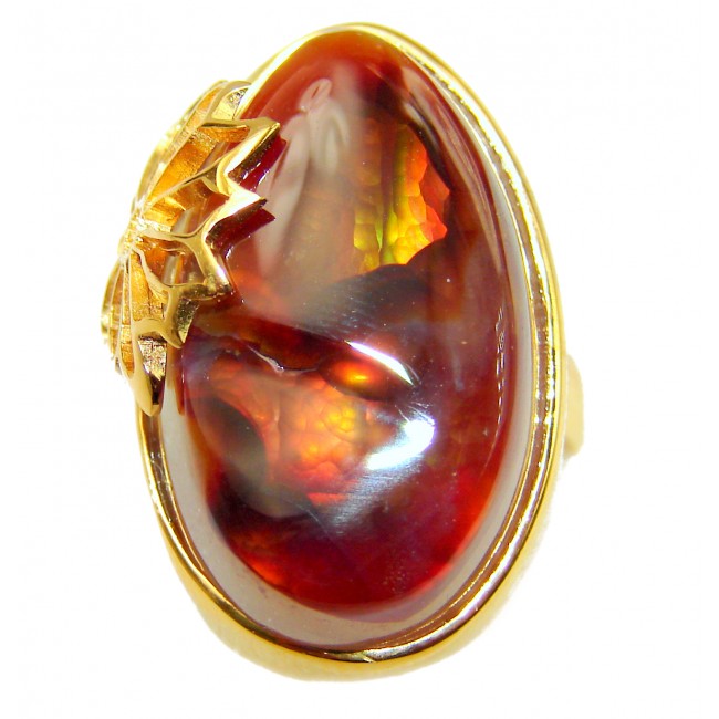 Genuine Fire Agate Mexican 18K Gold over .925 Sterling Silver Ring size 7 1/2