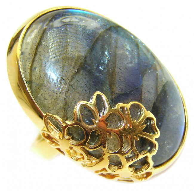 Regal Infinity Labradorite 18K Gold over .925 Sterling Silver Bali handmade ring size 8