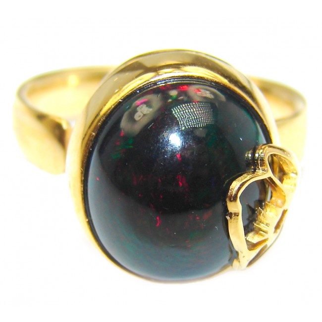 Vintage Design Genuine Black Opal 18K Gold over .925 Sterling Silver handmade Ring size 7 adjustable
