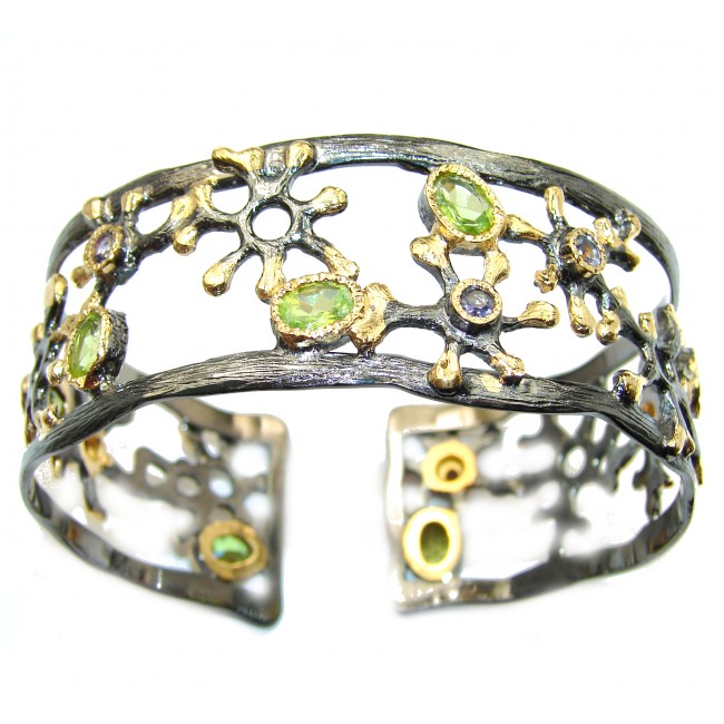 Chunky authentic Peridot 18K Gold over .925 Sterling Silver handcrafted Bracelet / Cuff