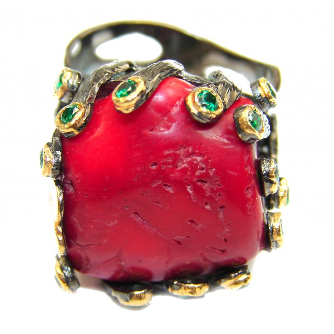 Natural Fossilized Coral 14K Gold over .925 Sterling Silver handmade ring s. 8 1/2