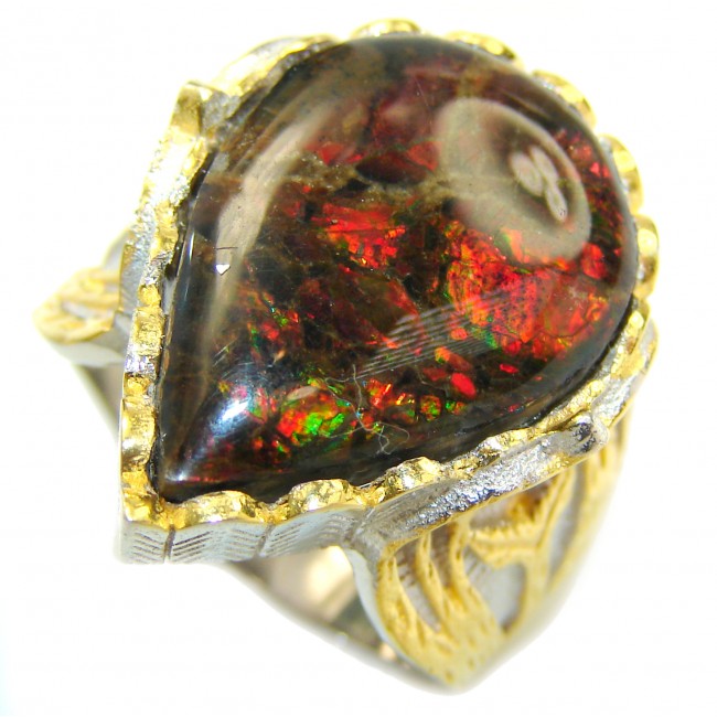 Pure Energy Genuine Canadian Ammolite 18K Gold over .925 Sterling Silver handmade ring size 8