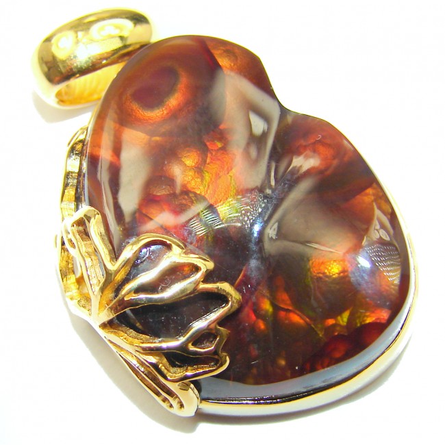 Best Quality Authentic Fire Agate 18K Gold over .925 Sterling Silver handmade Pendant