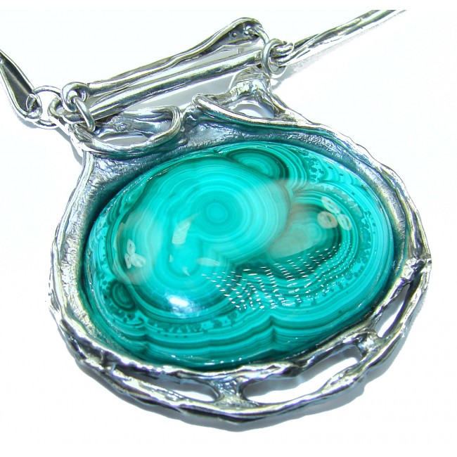 Bohemian Style authentic Green Malachite .925 Sterling Silver handmade necklace