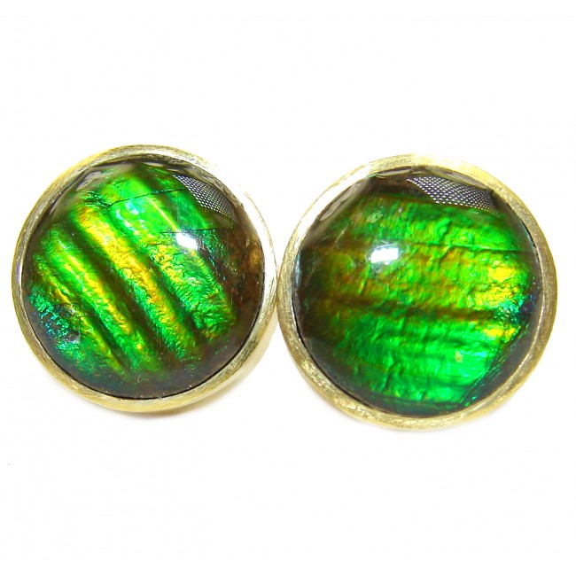 Green Aura AAA Fire Ammolite 18K Gold over .925 Sterling Silver handcrafted earrings