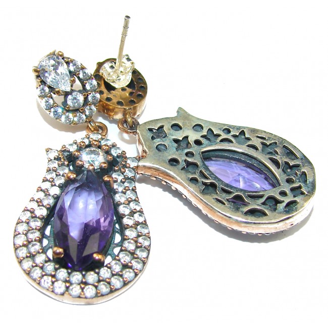 Classy Victorian Style created Amethyst .925 Sterling Silver handmade earrings