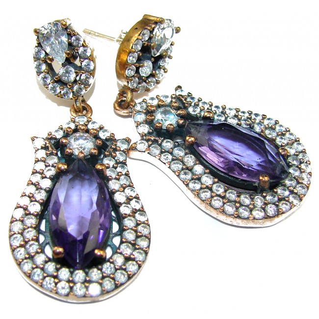 Classy Victorian Style created Amethyst .925 Sterling Silver handmade earrings