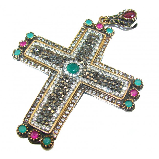 Holy Cross genuine Spinel .925 Sterling Silver handmade pendant