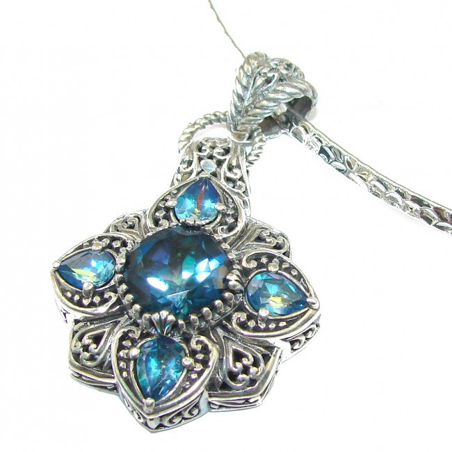 HUGE best quality London Blue Topaz .925 Sterling Silver handmade necklace