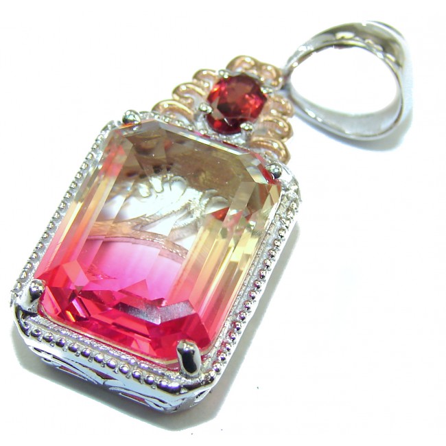Deluxe Emerald cut Pink Topaz .925 Sterling Silver handmade Pendant