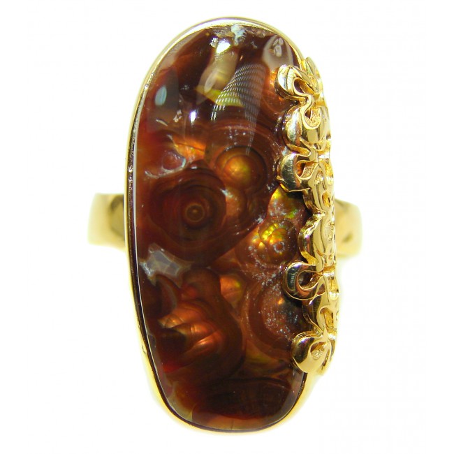 Genuine Fire Agate 18K Gold over .925 Sterling Silver Ring size 7 adjustable