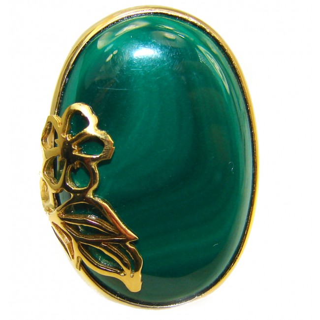 Natural Sublime quality Malachite 18K Gold over .925 Sterling Silver handcrafted ring size 7 adjustable