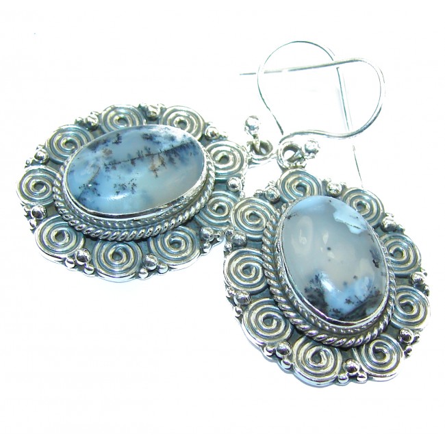 Chunky Moss White Dendritic Agate .925 Sterling Silver handcrafted earrings