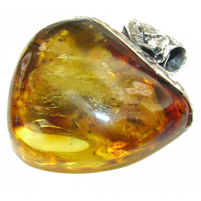 LARGE 52.2 grams Natural Baltic Amber .925 Sterling Silver handmade Pendant