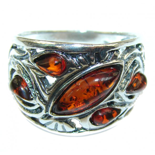 Huge Baltic Amber .925 Sterling Silver handcrafted ring; s. 8