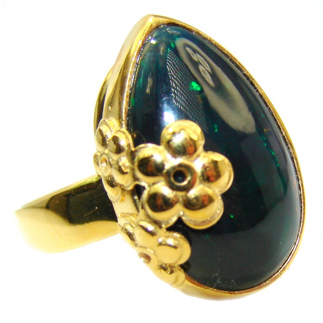 Vintage Design Genuine Black Opal 18K Gold over .925 Sterling Silver handmade Ring size 7 adjustable