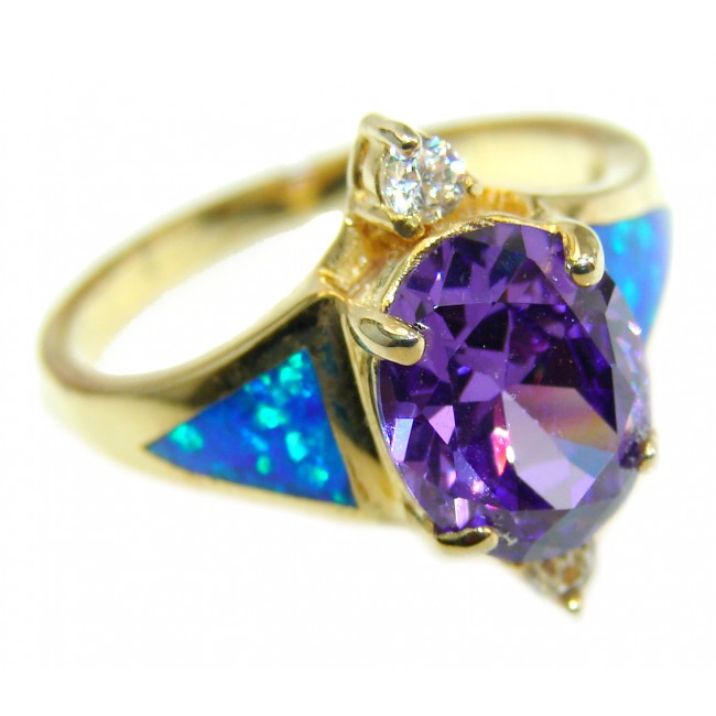 Ultra Fancy Cubic Zirconia Gold plated over .925 Sterling Silver Cocktail ring s. 7