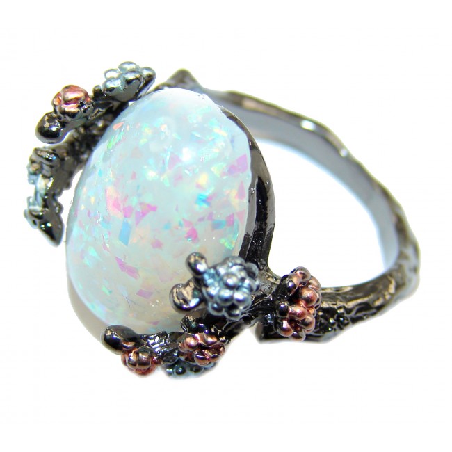Large created Opal .925 Sterling Silver ring; s. 7 3/4