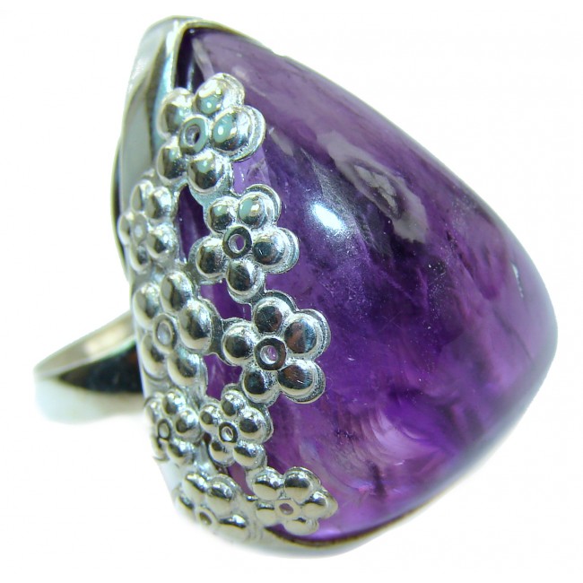 Spectacular genuine Amethyst .925 Sterling Silver handcrafted Ring size 7 adjustable