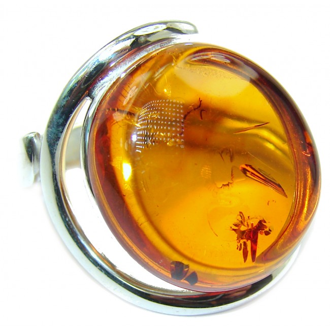 LARGE Authentic Baltic Amber .925 Sterling Silver handcrafted ring; s 8 adjustable