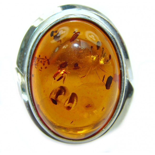 Excellent Brown Amber Sterling Silver Ring s. 7 3/4