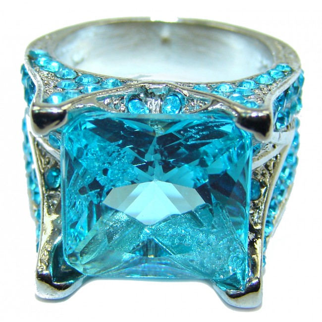 Fancy Cubic Zirconia .925 Sterling Silver Cocktail ring s. 7 1/2