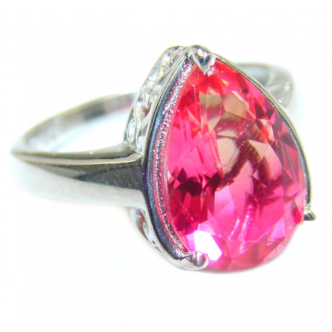 Genuine 25ct Pink Tourmaline .925 Sterling Silver handcrafted ring; s. 8 1/4