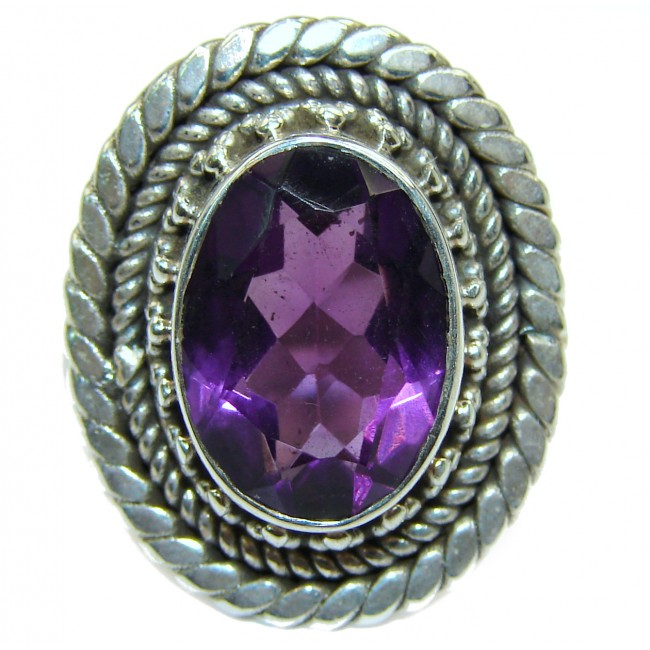 Spectacular genuine Amethyst .925 Sterling Silver handcrafted Ring size 8