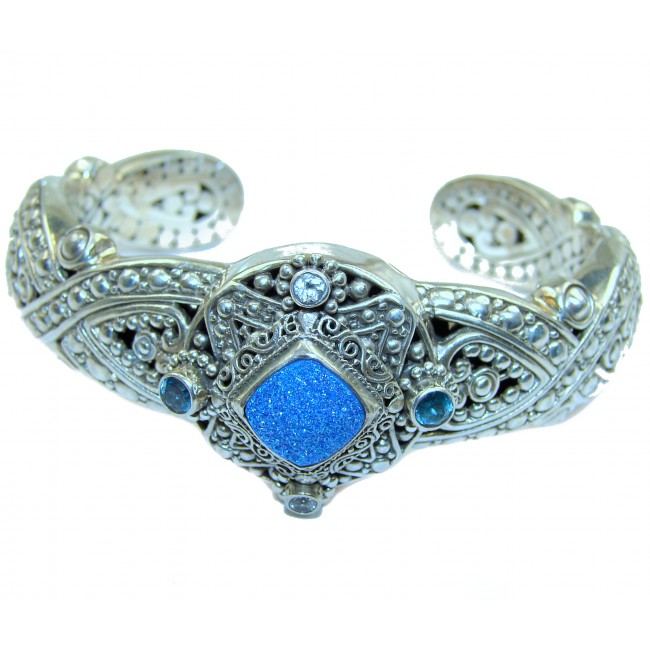 Bali Made Sky Blue Druzy .925 Sterling Silver handcrafted Bracelet / Cuff
