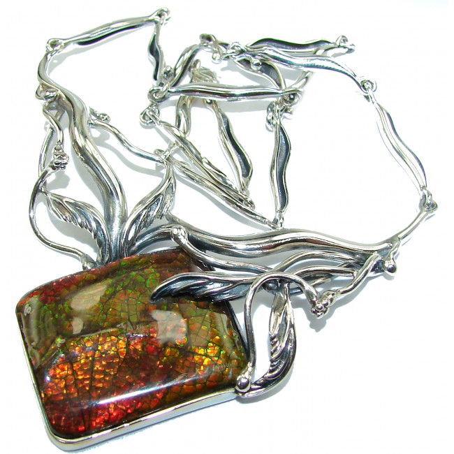 One of the kind Natural Canadian Ammolite .925 Sterling Silver handmade necklace