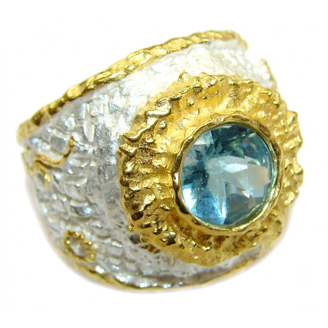Energazing Swiss Blue Topaz 14K Gold over .925 Sterling Silver handmade Ring size 8